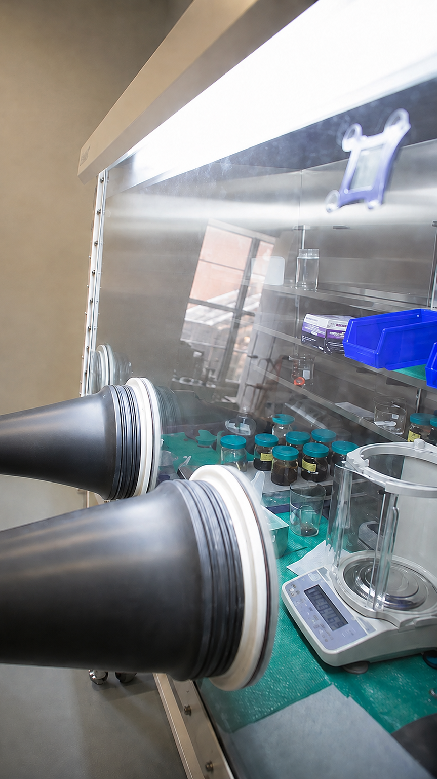 BDS laboratory glovebox and material preparation workspace